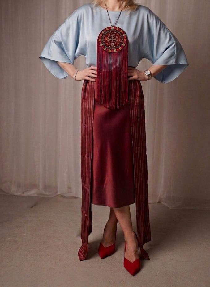 Burgundy skirt with stripes