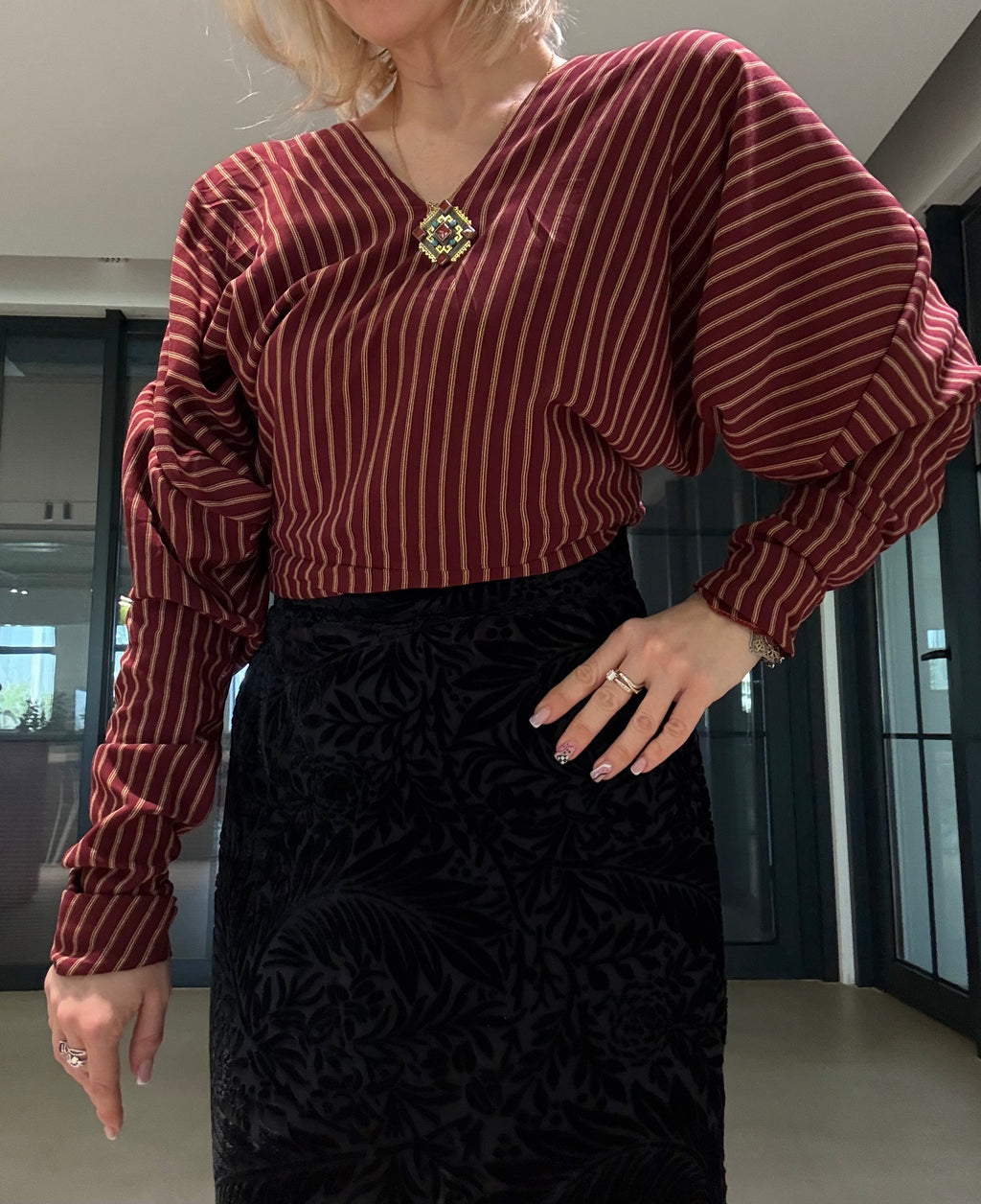 Burgundy Striped Blouse