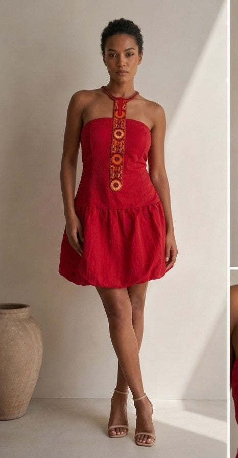 Red necktie dress