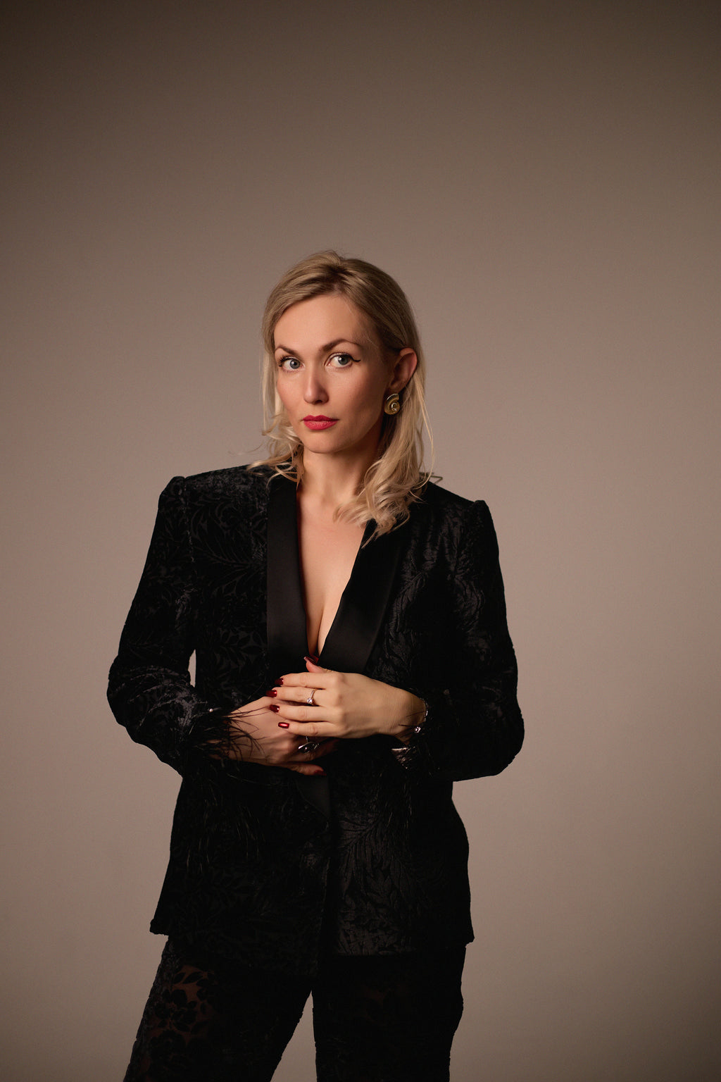 Burnout velvet black tailored blazer